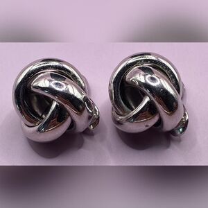 Monet Earrings Womens Clip On Knot Silver Tone Chunky Statement Signed Classic